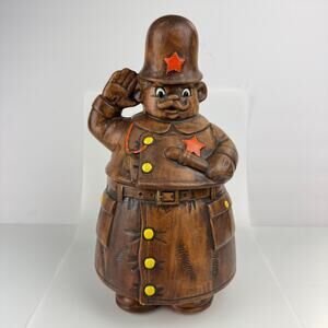 Vtg Police Officer Cookie Jar Keystone Cop Brown By Treasure Craft Ceramic USA